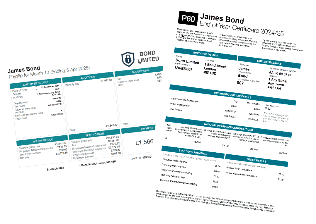 example 2024-25 payslip and P60